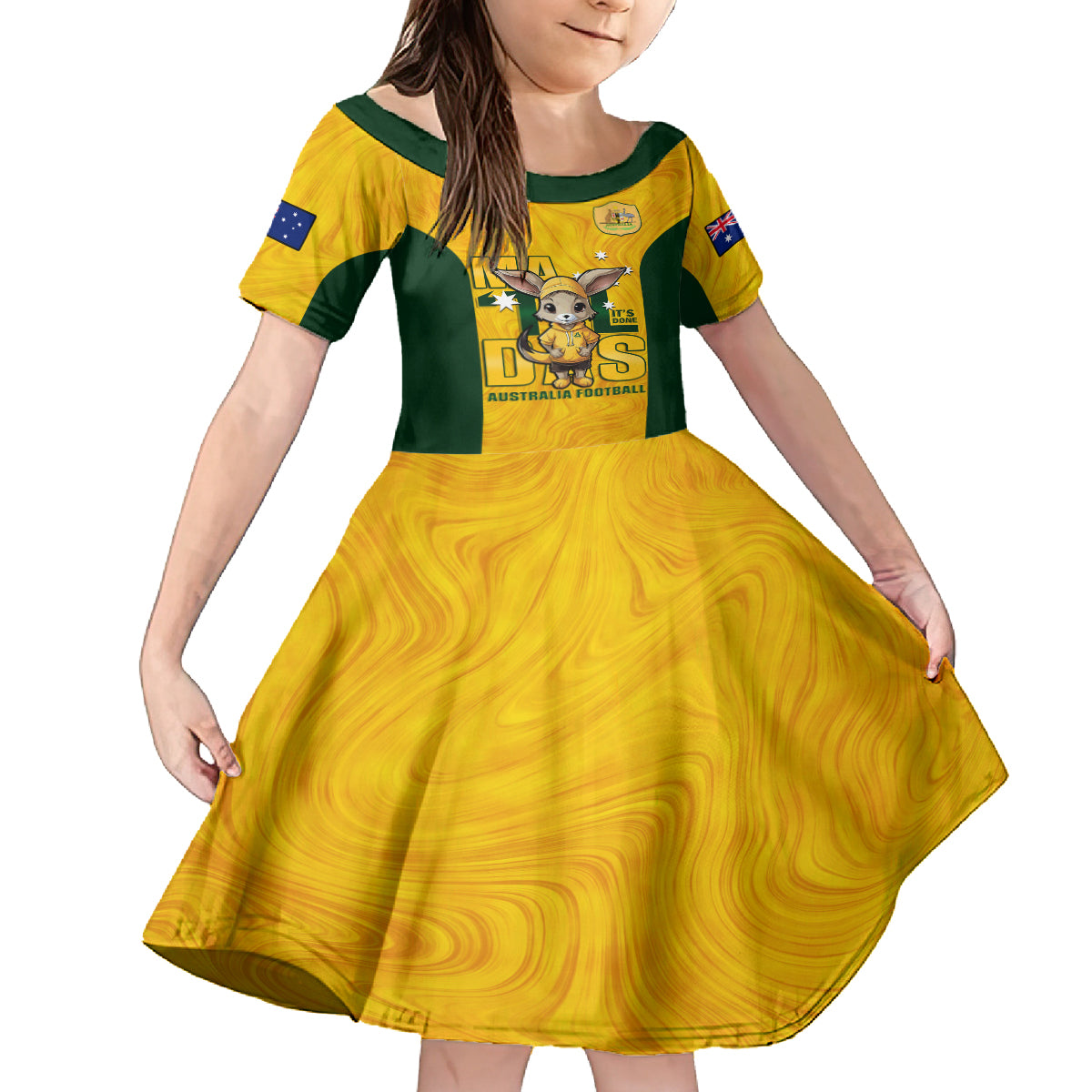 custom-matildas-family-matching-off-shoulder-long-sleeve-dress-and-hawaiian-shirt-australian-cute-mascot-unique-gold-version