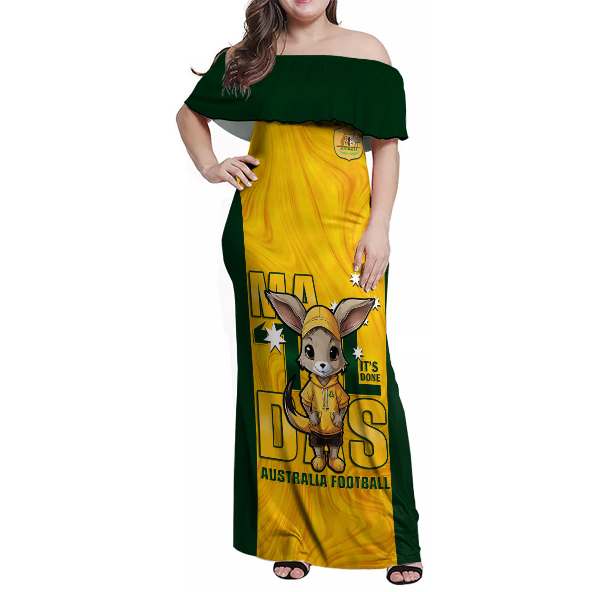 custom-matildas-family-matching-off-shoulder-maxi-dress-and-hawaiian-shirt-australian-cute-mascot-unique-gold-version