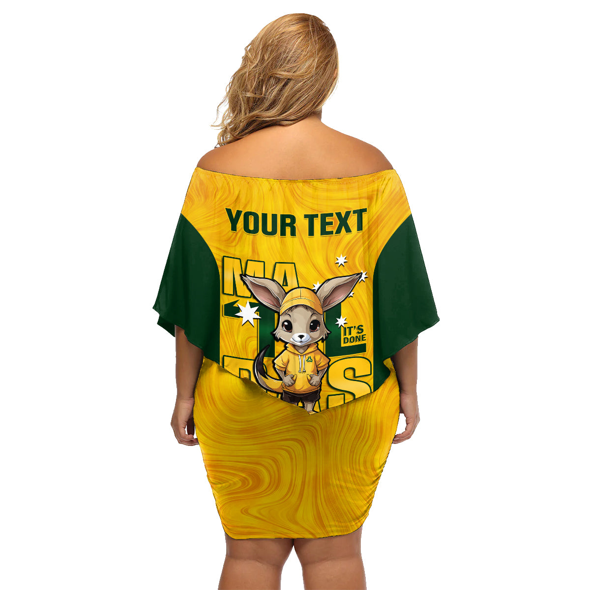 custom-matildas-family-matching-off-shoulder-short-dress-and-hawaiian-shirt-australian-cute-mascot-unique-gold-version