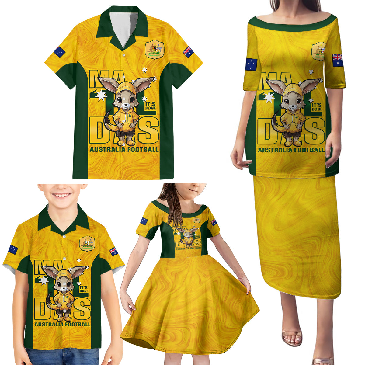 custom-matildas-family-matching-puletasi-dress-and-hawaiian-shirt-australian-cute-mascot-unique-gold-version