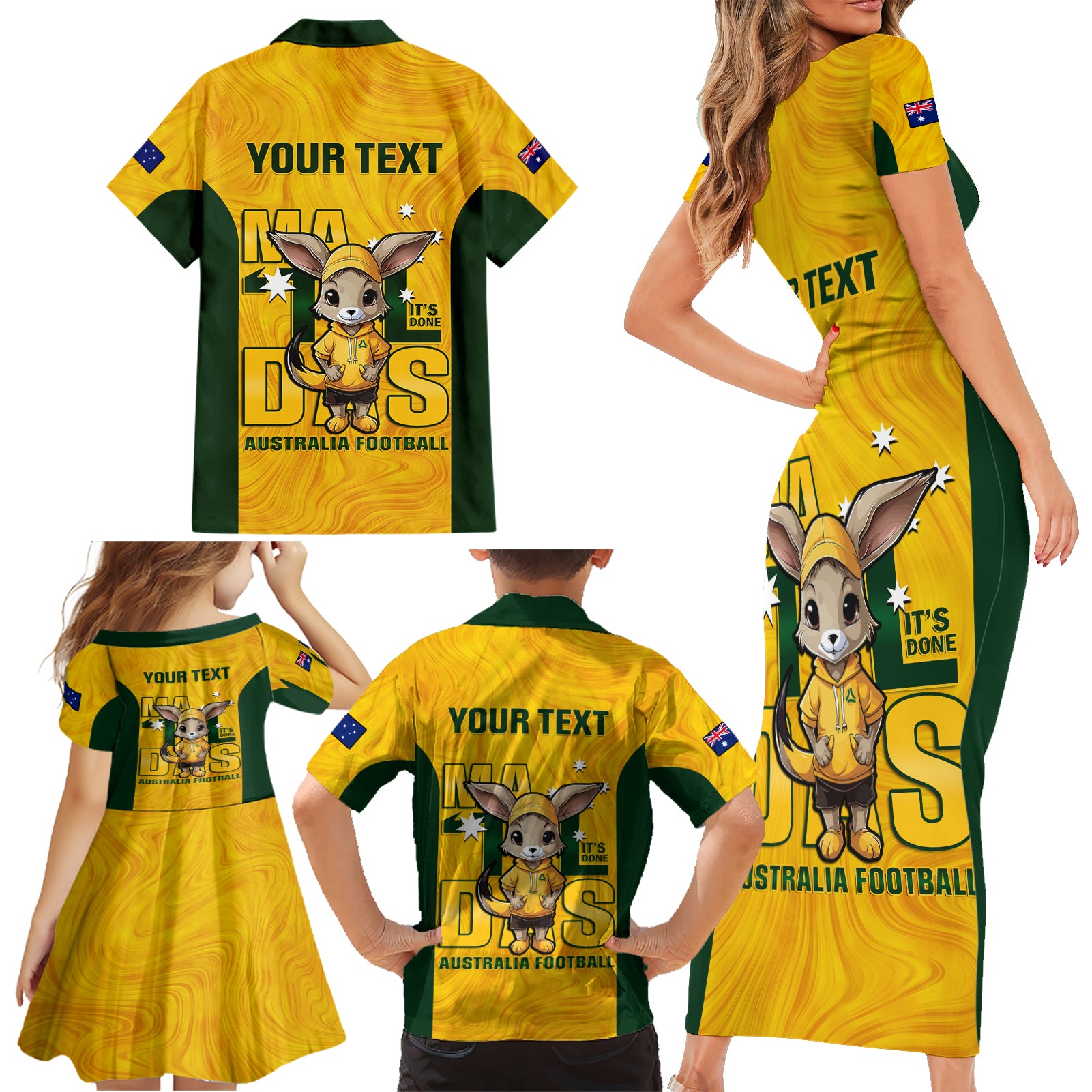 custom-matildas-family-matching-short-sleeve-bodycon-dress-and-hawaiian-shirt-australian-cute-mascot-unique-gold-version