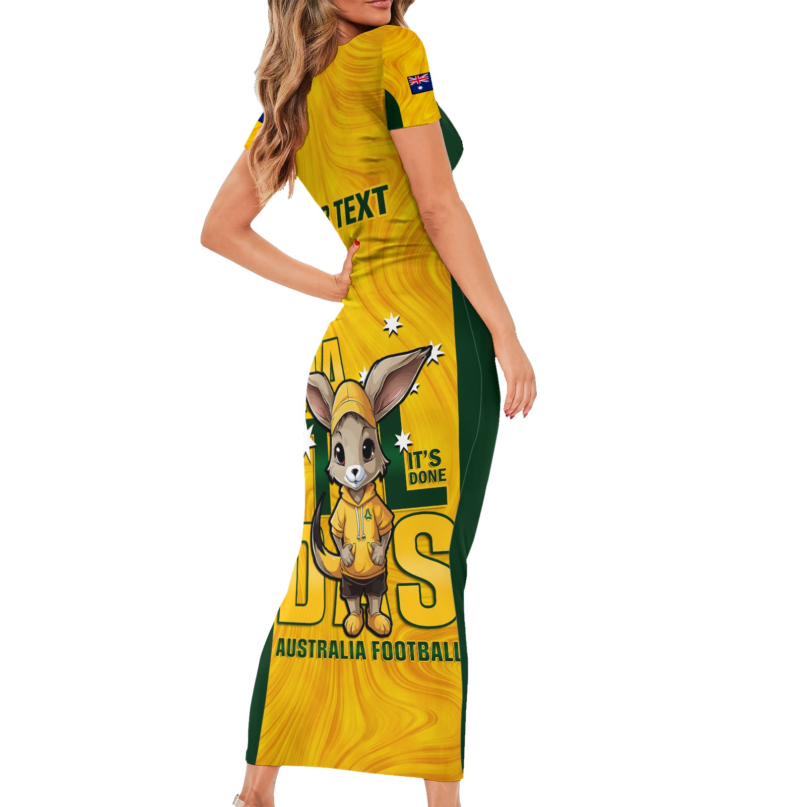 custom-matildas-family-matching-short-sleeve-bodycon-dress-and-hawaiian-shirt-australian-cute-mascot-unique-gold-version