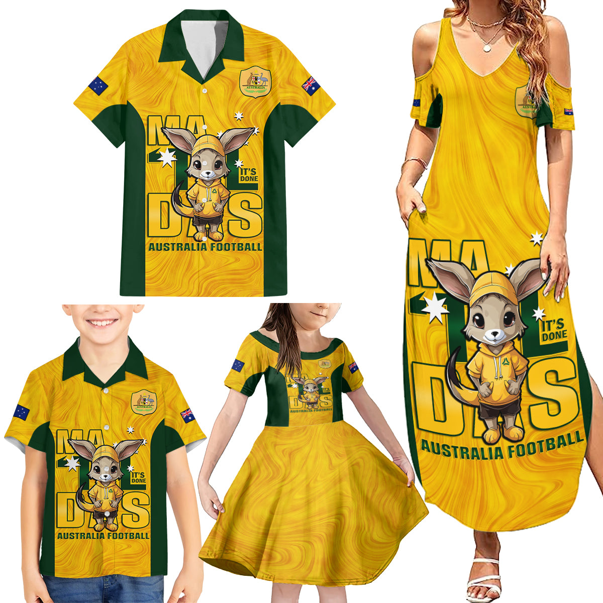 custom-matildas-family-matching-summer-maxi-dress-and-hawaiian-shirt-australian-cute-mascot-unique-gold-version