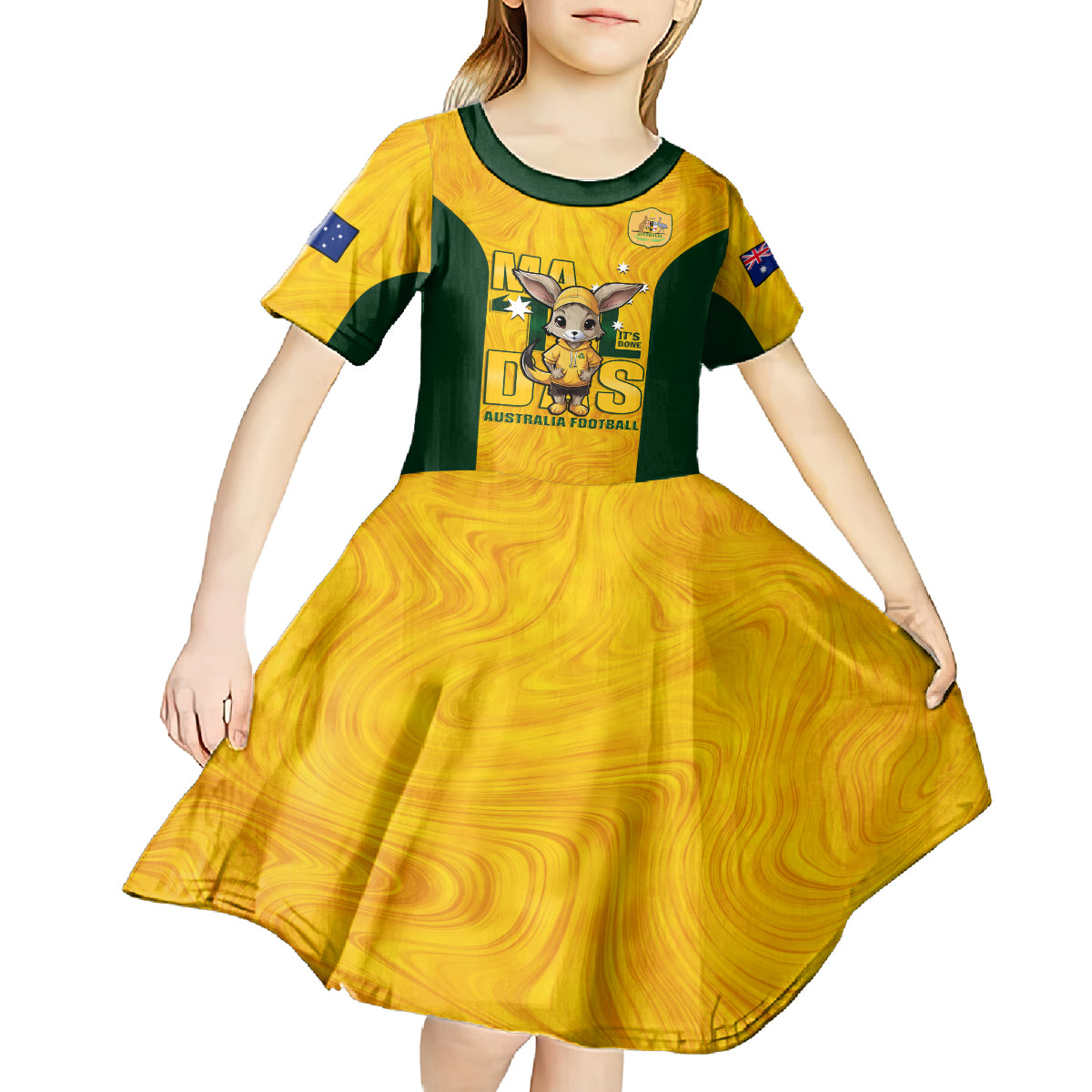 custom-matildas-kid-short-sleeve-dress-australian-cute-mascot-unique-gold-version