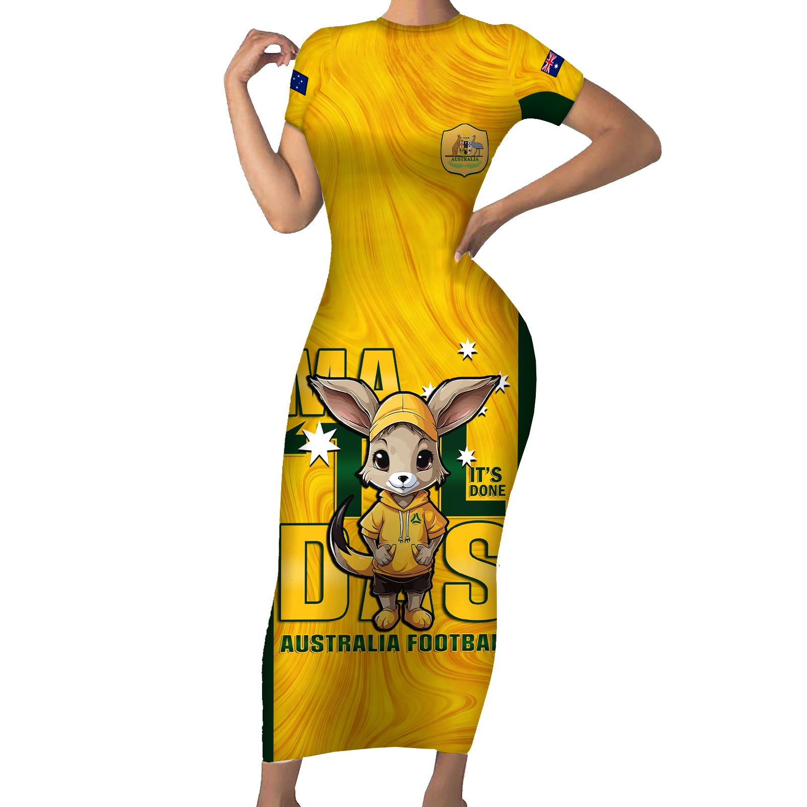 custom-matildas-short-sleeve-bodycon-dress-australian-cute-mascot-unique-gold-version