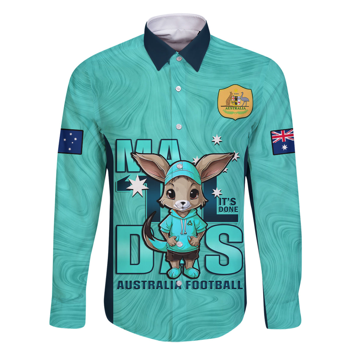 custom-matildas-family-matching-off-shoulder-long-sleeve-dress-and-hawaiian-shirt-australian-cute-mascot-unique-turquosie-version