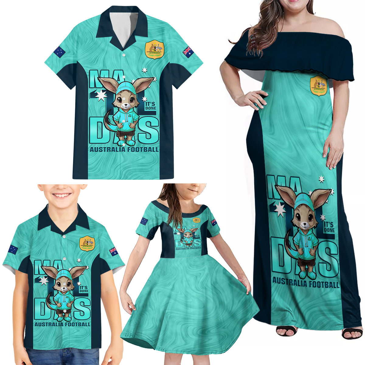 custom-matildas-family-matching-off-shoulder-maxi-dress-and-hawaiian-shirt-australian-cute-mascot-unique-turquosie-version