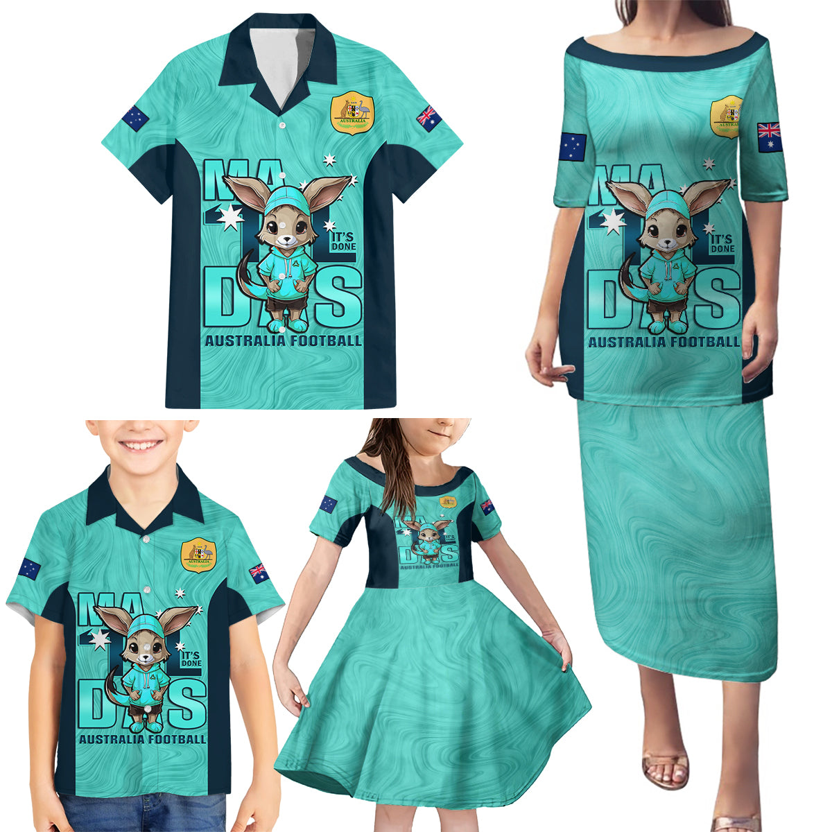 custom-matildas-family-matching-puletasi-dress-and-hawaiian-shirt-australian-cute-mascot-unique-turquosie-version