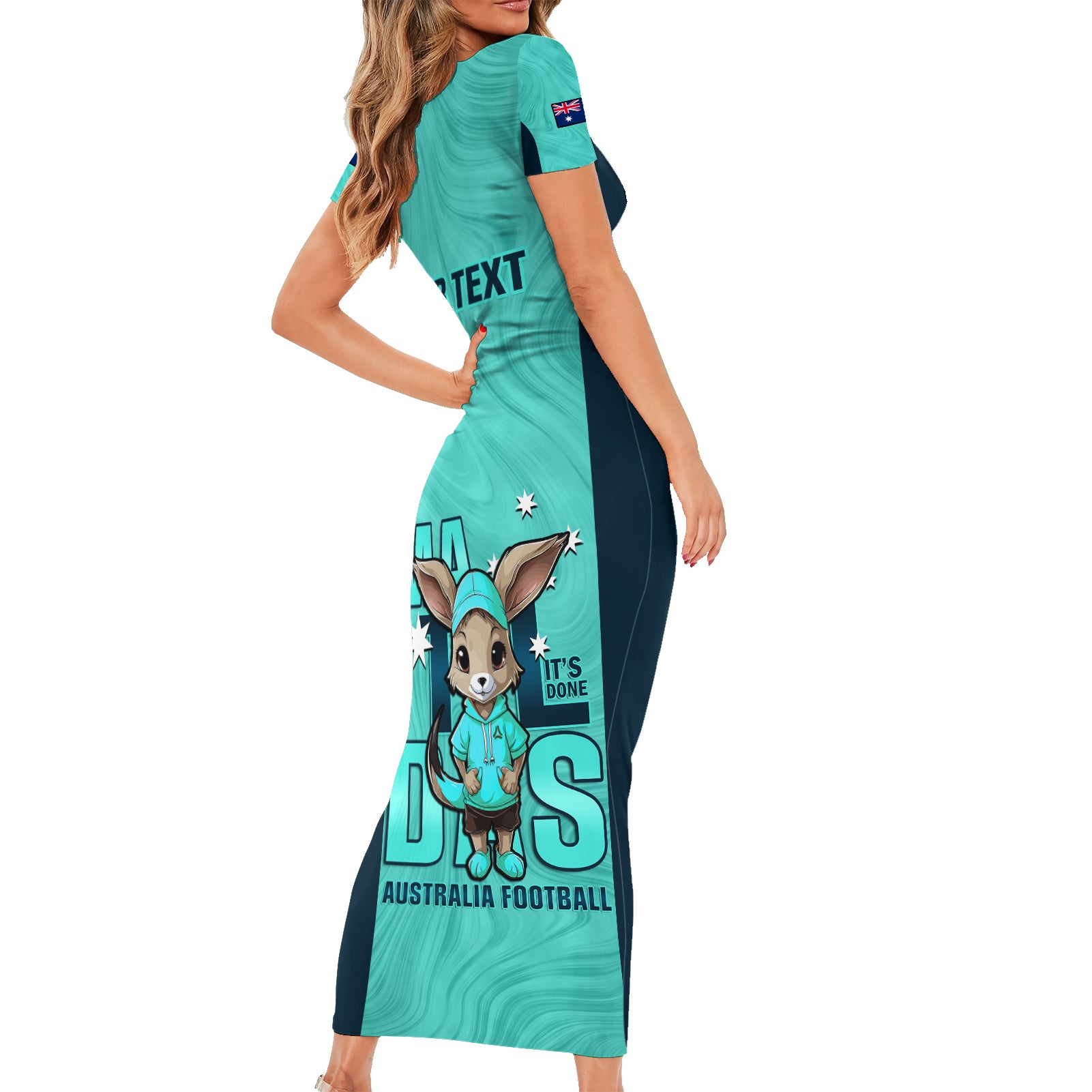 custom-matildas-family-matching-short-sleeve-bodycon-dress-and-hawaiian-shirt-australian-cute-mascot-unique-turquosie-version