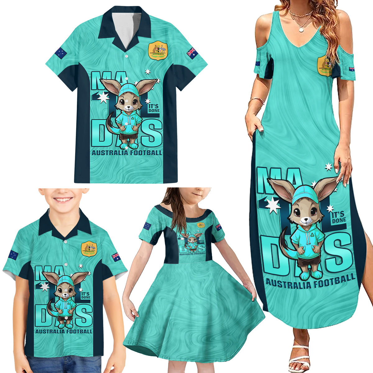 custom-matildas-family-matching-summer-maxi-dress-and-hawaiian-shirt-australian-cute-mascot-unique-turquosie-version