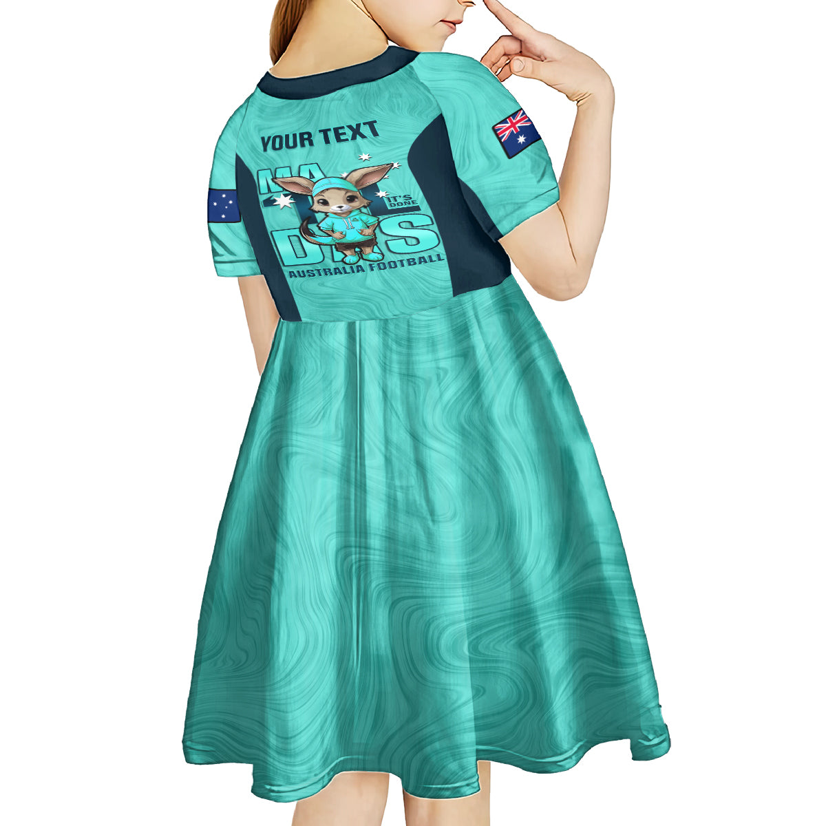 custom-matildas-kid-short-sleeve-dress-australian-cute-mascot-unique-turquosie-version