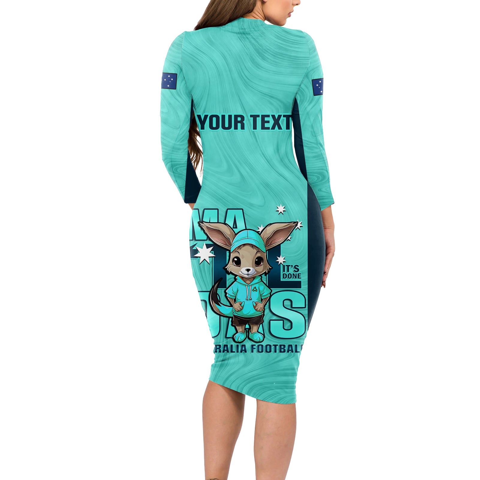 custom-matildas-long-sleeve-bodycon-dress-australian-cute-mascot-unique-turquosie-version