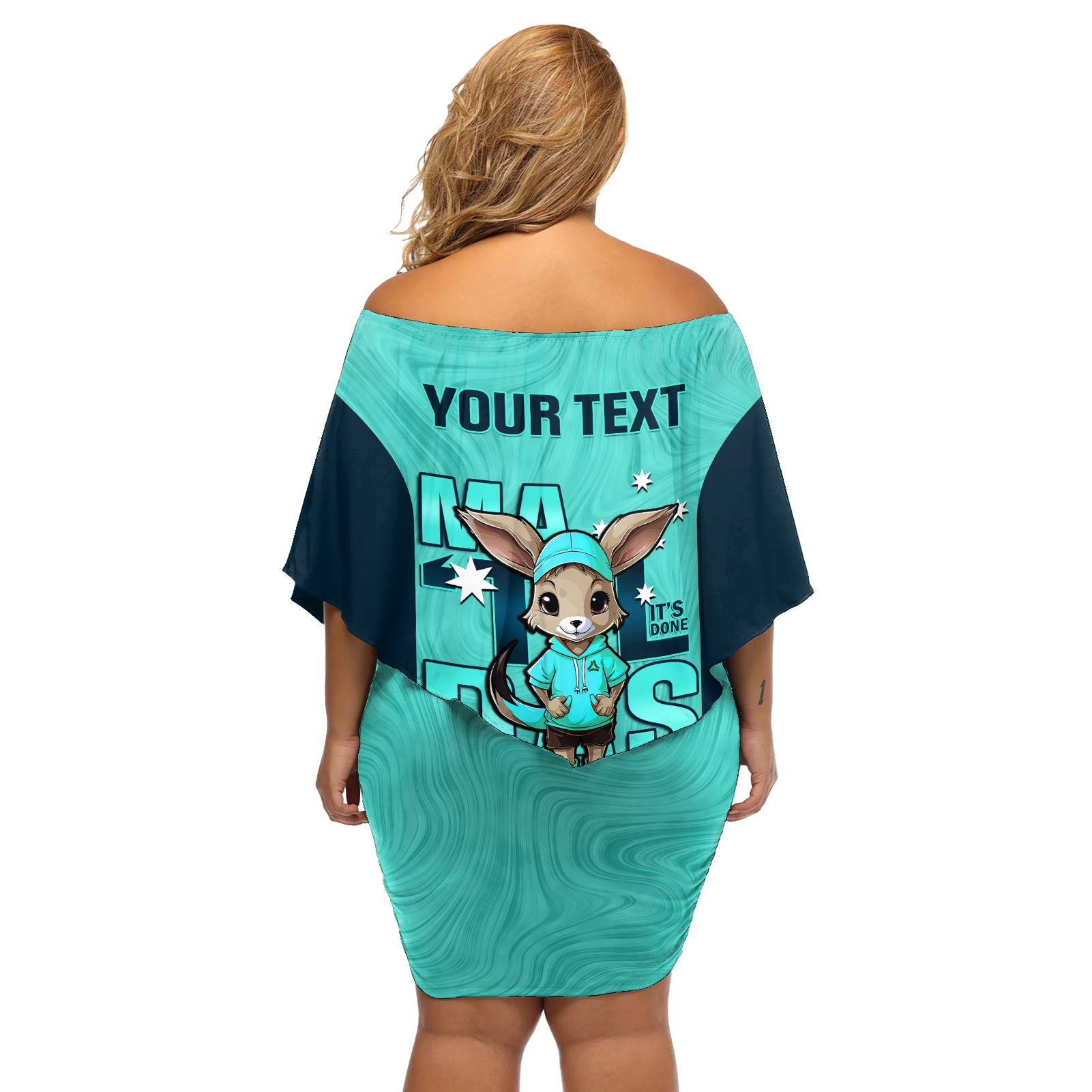 custom-matildas-off-shoulder-short-dress-australian-cute-mascot-unique-turquosie-version