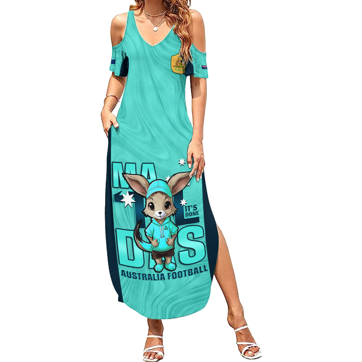 custom-matildas-summer-maxi-dress-australian-cute-mascot-unique-turquosie-version