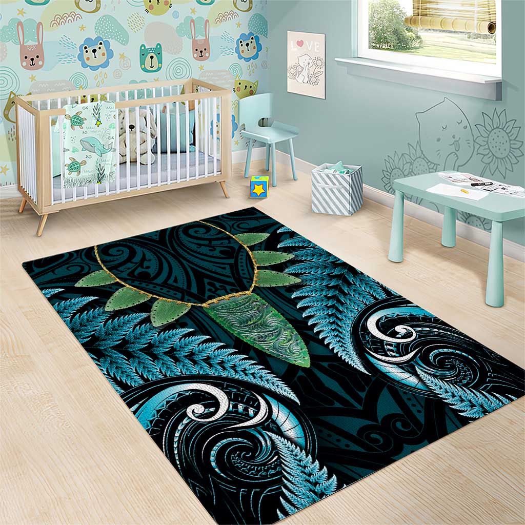 Aotearoa Pounamu Niho Area Rug Silver Fern Mix Maori Pattern - Turquoise