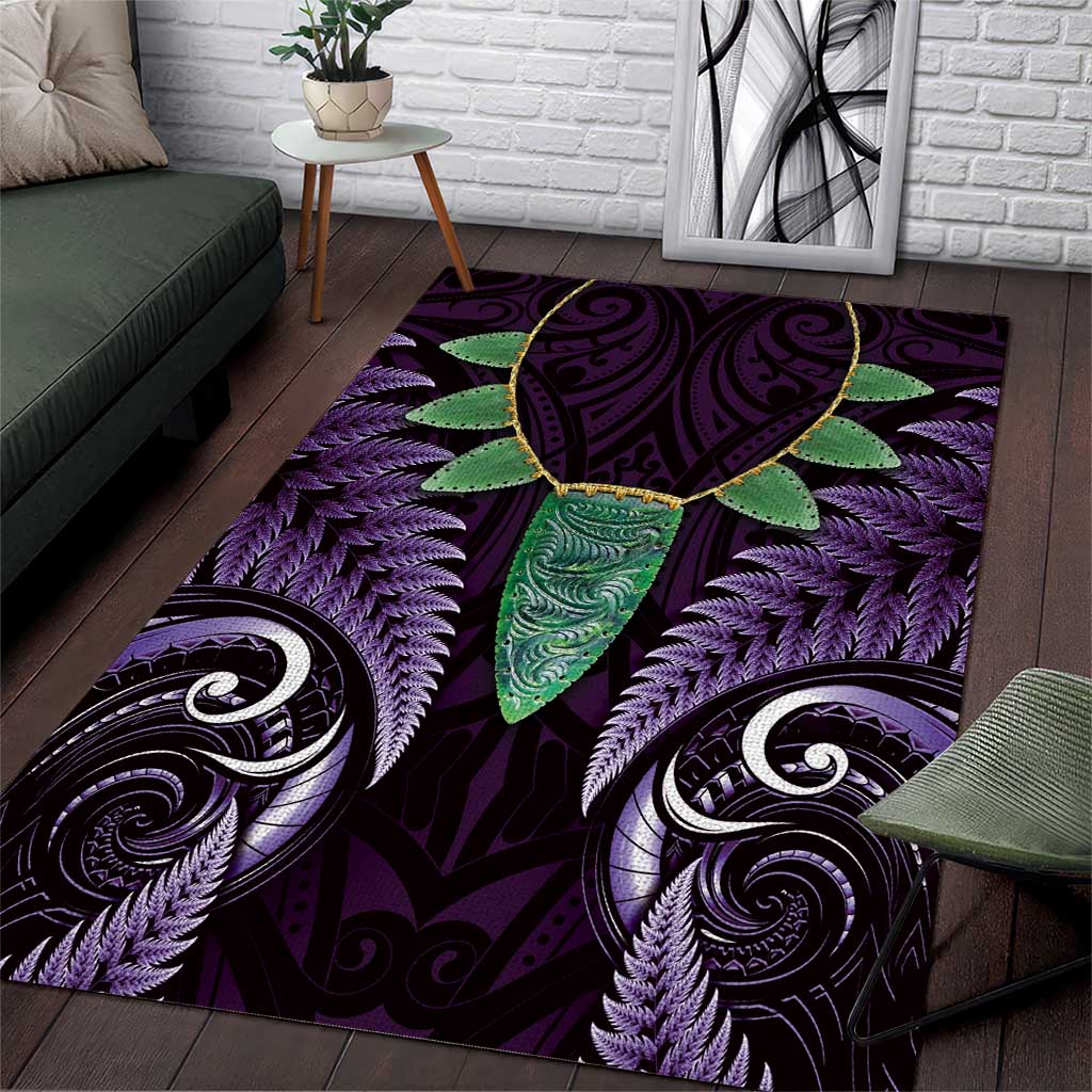 Aotearoa Pounamu Niho Area Rug Silver Fern Mix Maori Pattern - Purple