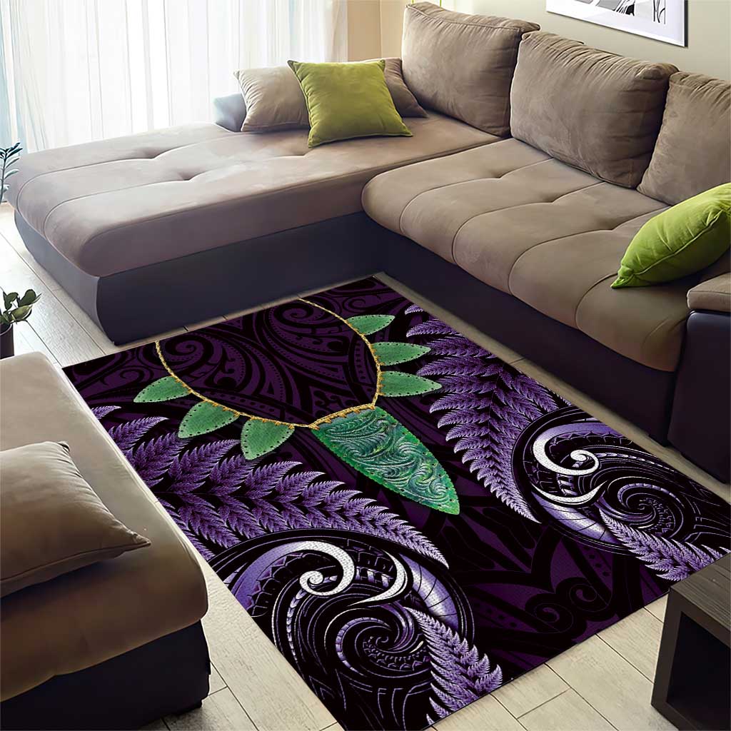 Aotearoa Pounamu Niho Area Rug Silver Fern Mix Maori Pattern - Purple