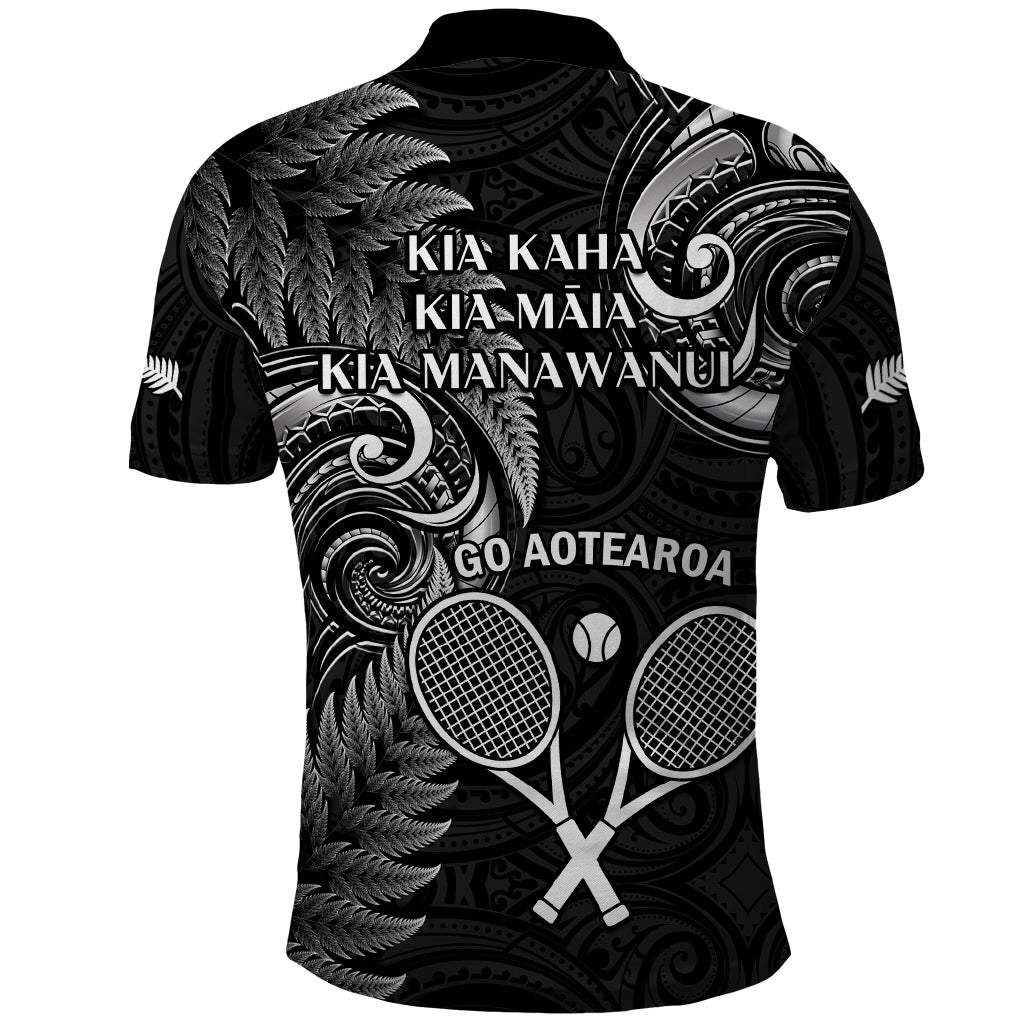 New Zealand Tiki Tennis Polo Shirt 2024 Aotearoa Tenehi Maori Silver Fern - Black