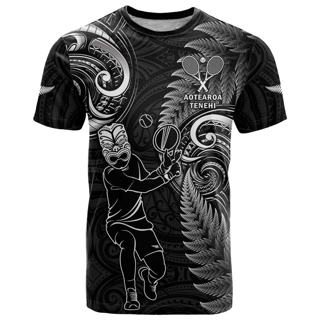 New Zealand Tiki Tennis T Shirt 2024 Aotearoa Tenehi Maori Silver Fern - Black