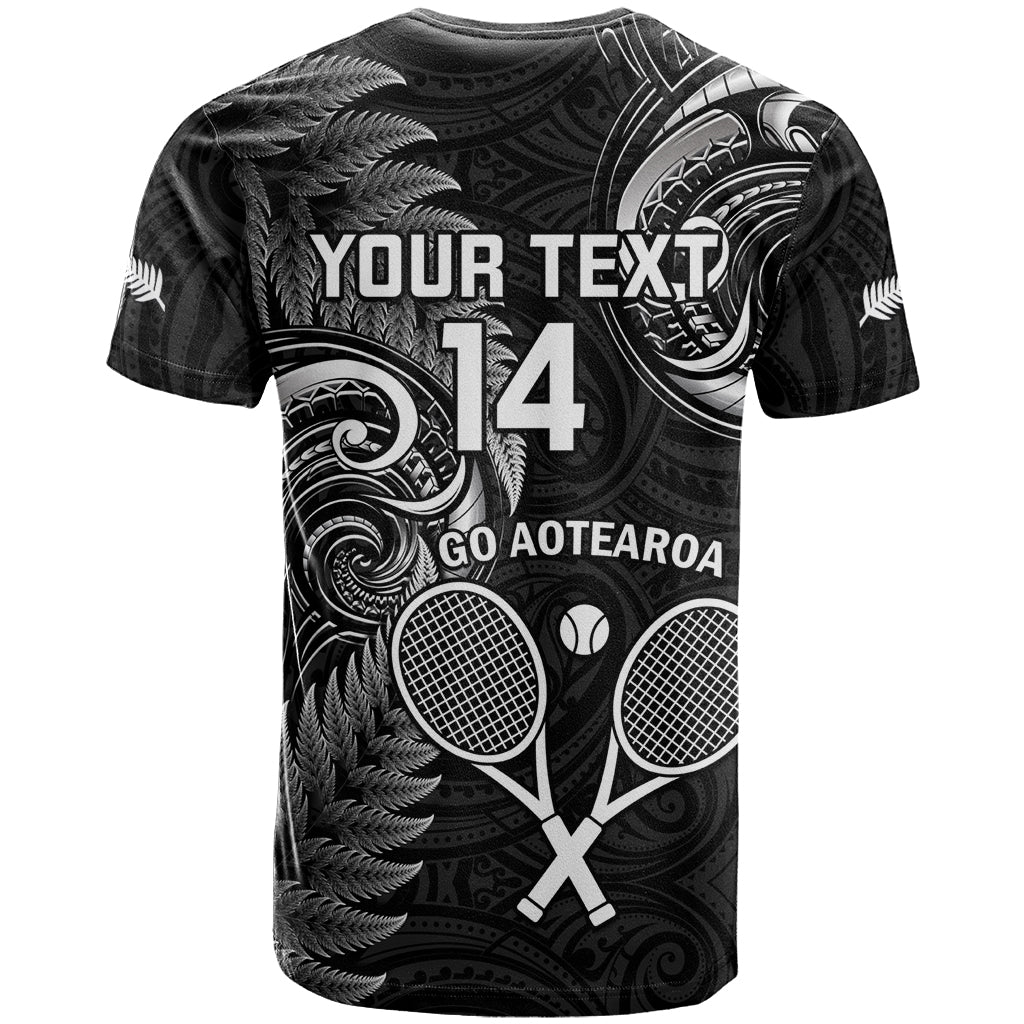 Custom New Zealand Tiki Tennis T Shirt 2024 Aotearoa Tenehi Maori Silver Fern - Black