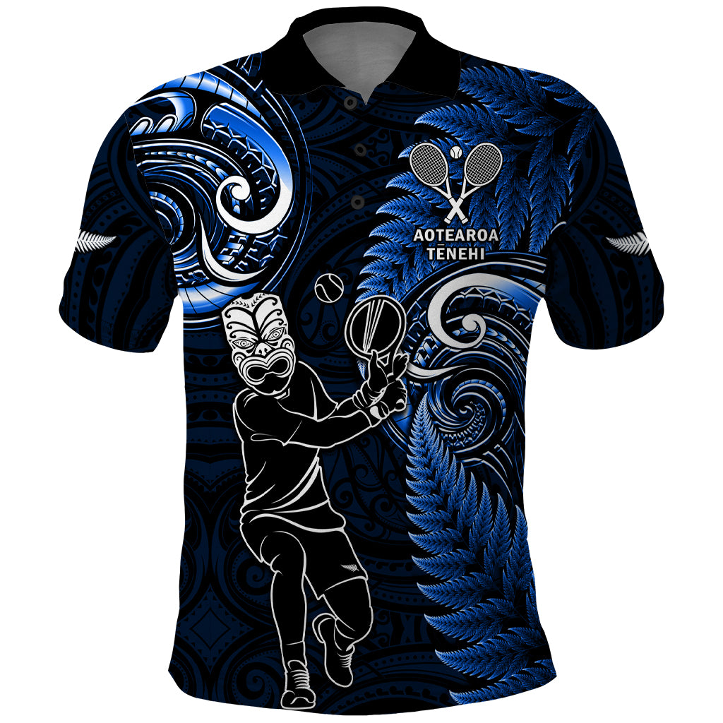 New Zealand Tiki Tennis Polo Shirt 2024 Aotearoa Tenehi Maori Silver Fern - Blue