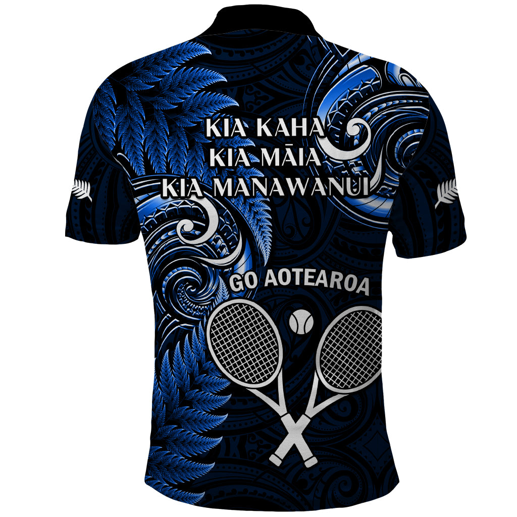 New Zealand Tiki Tennis Polo Shirt 2024 Aotearoa Tenehi Maori Silver Fern - Blue