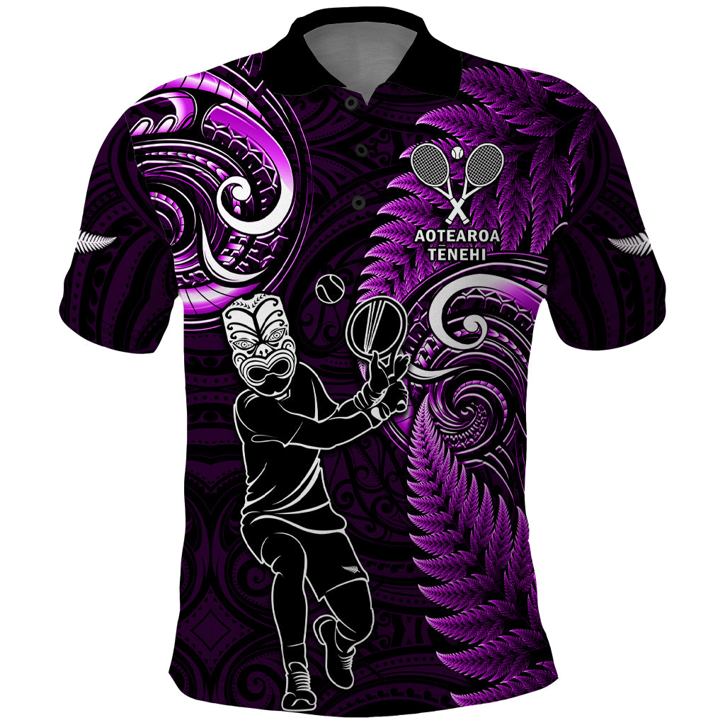 New Zealand Tiki Tennis Polo Shirt 2024 Aotearoa Tenehi Maori Silver Fern - Purple