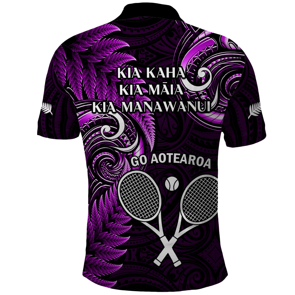 New Zealand Tiki Tennis Polo Shirt 2024 Aotearoa Tenehi Maori Silver Fern - Purple