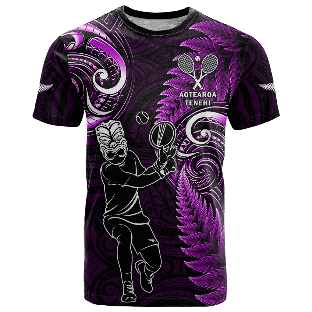 New Zealand Tiki Tennis T Shirt 2024 Aotearoa Tenehi Maori Silver Fern - Purple