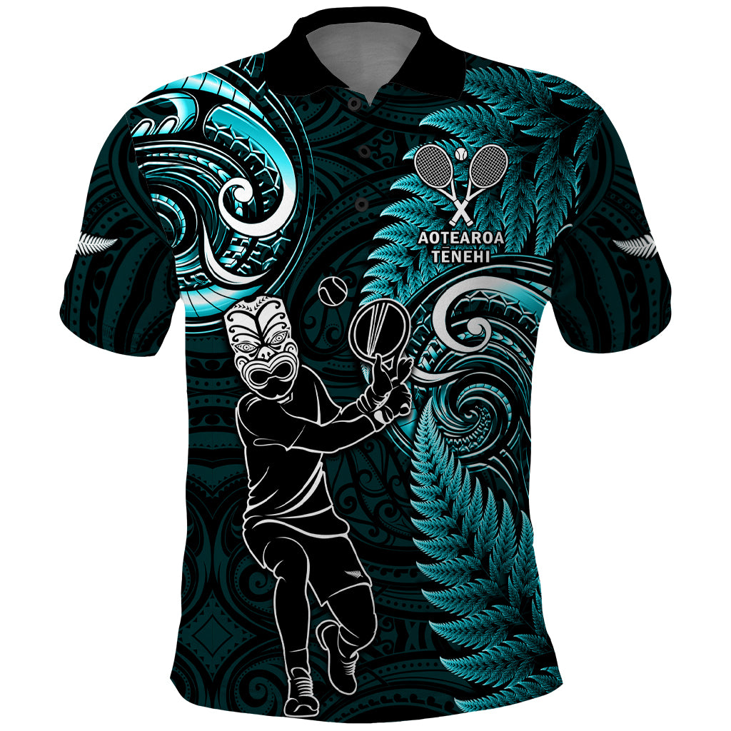 New Zealand Tiki Tennis Polo Shirt 2024 Aotearoa Tenehi Maori Silver Fern - Turquoise