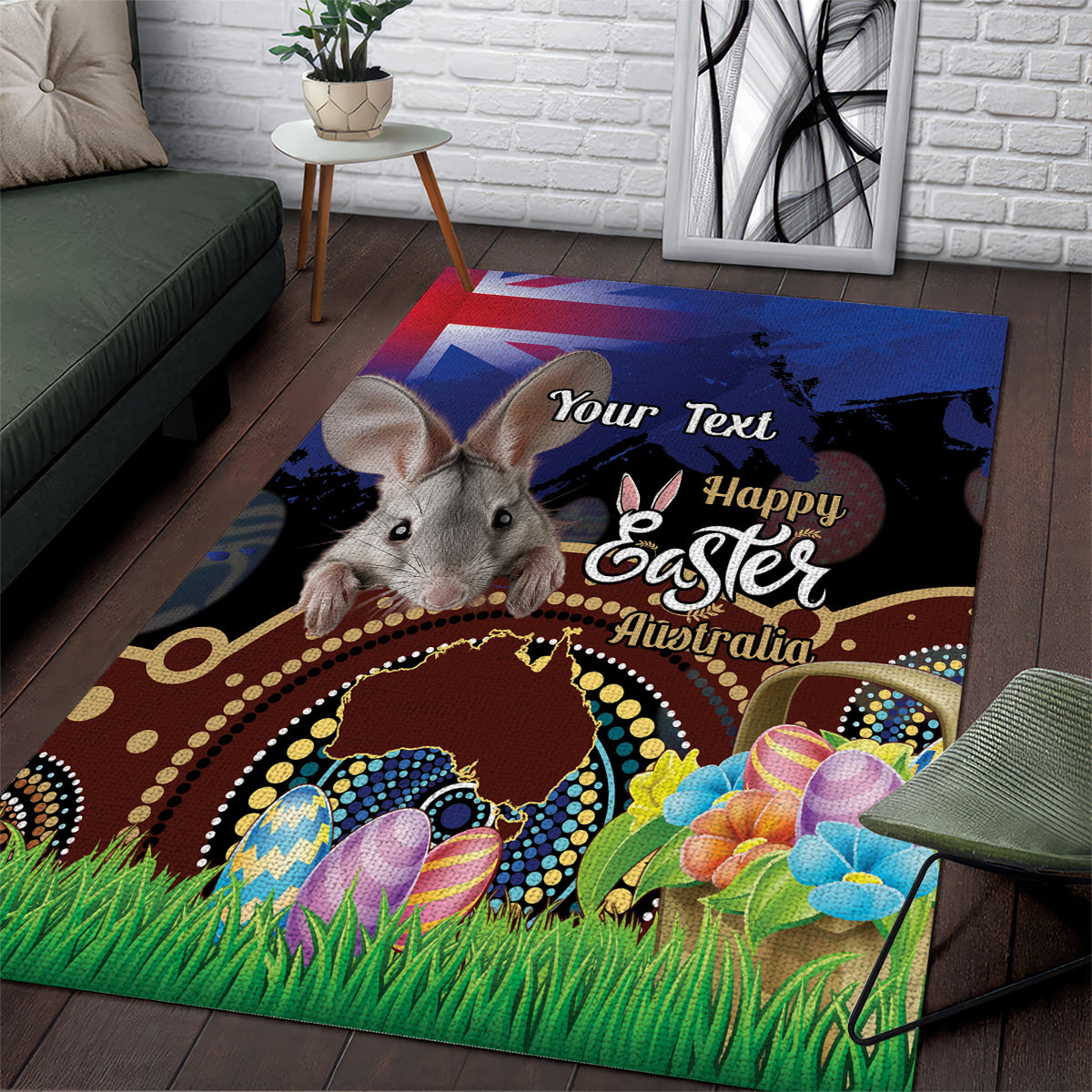 Personalised Australia Easter Day Area Rug Aussie Bilby Aboriginal Art