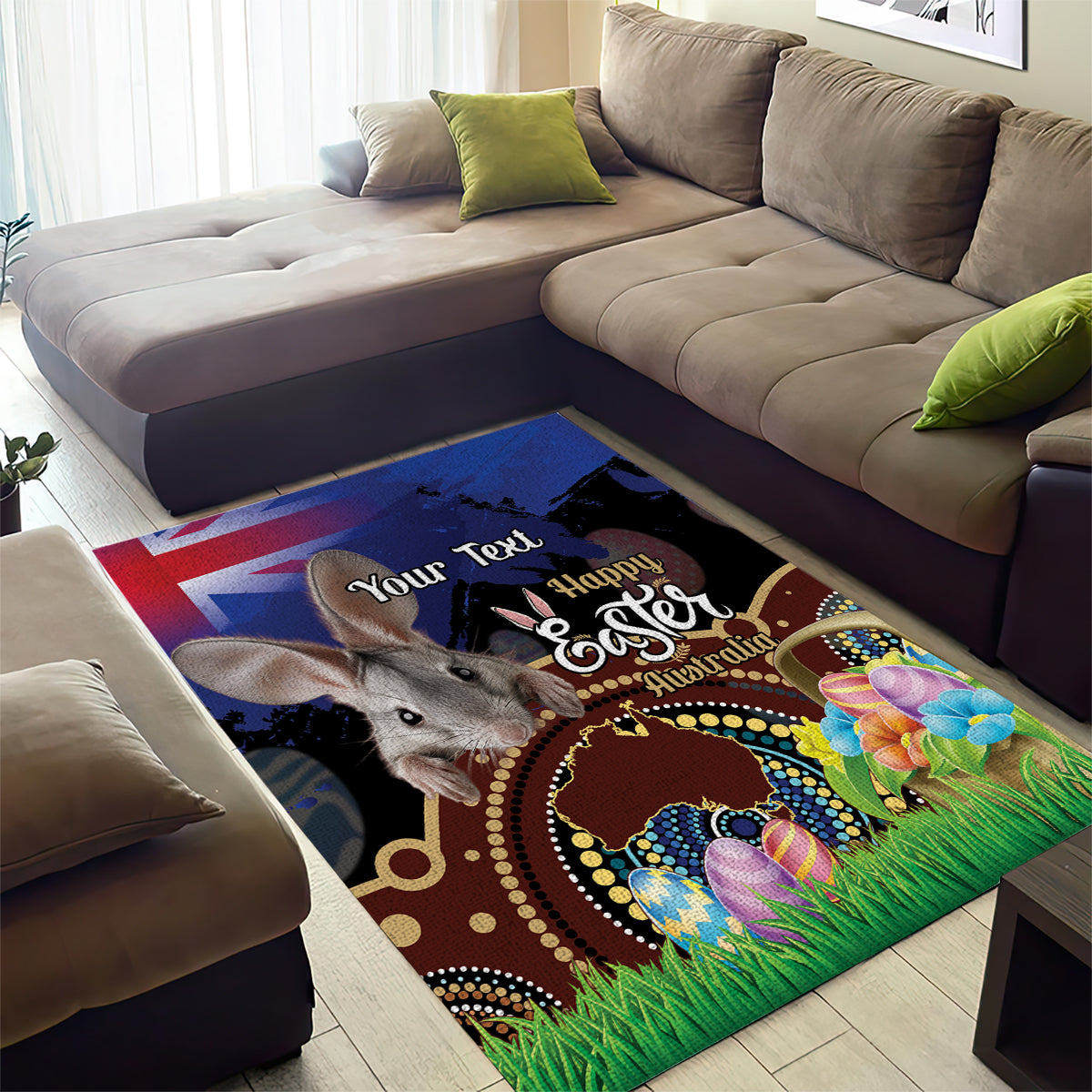 Personalised Australia Easter Day Area Rug Aussie Bilby Aboriginal Art