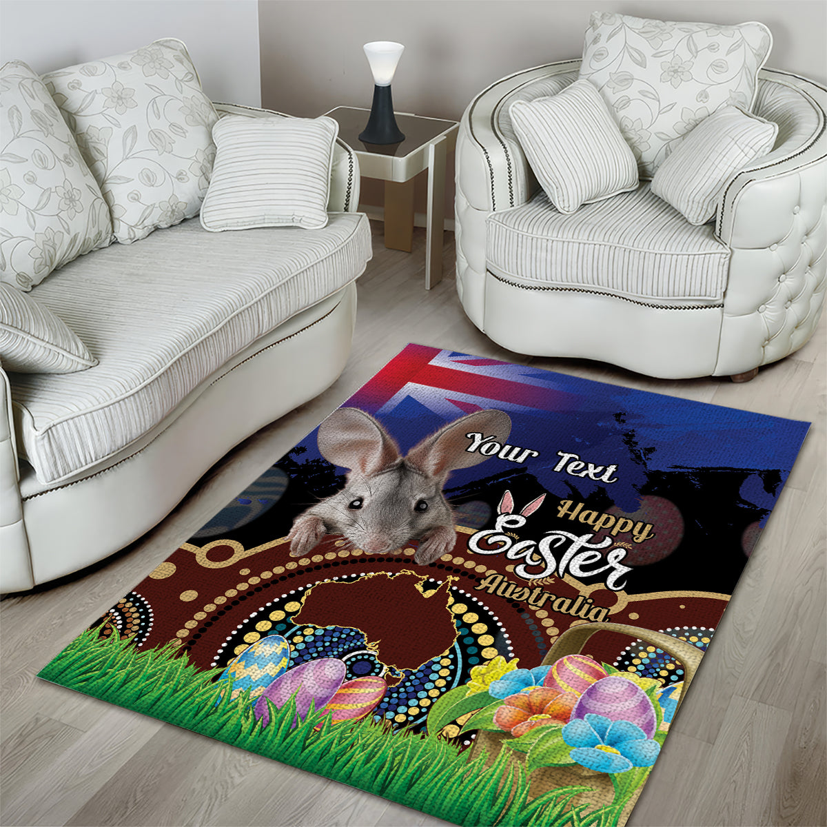 Personalised Australia Easter Day Area Rug Aussie Bilby Aboriginal Art