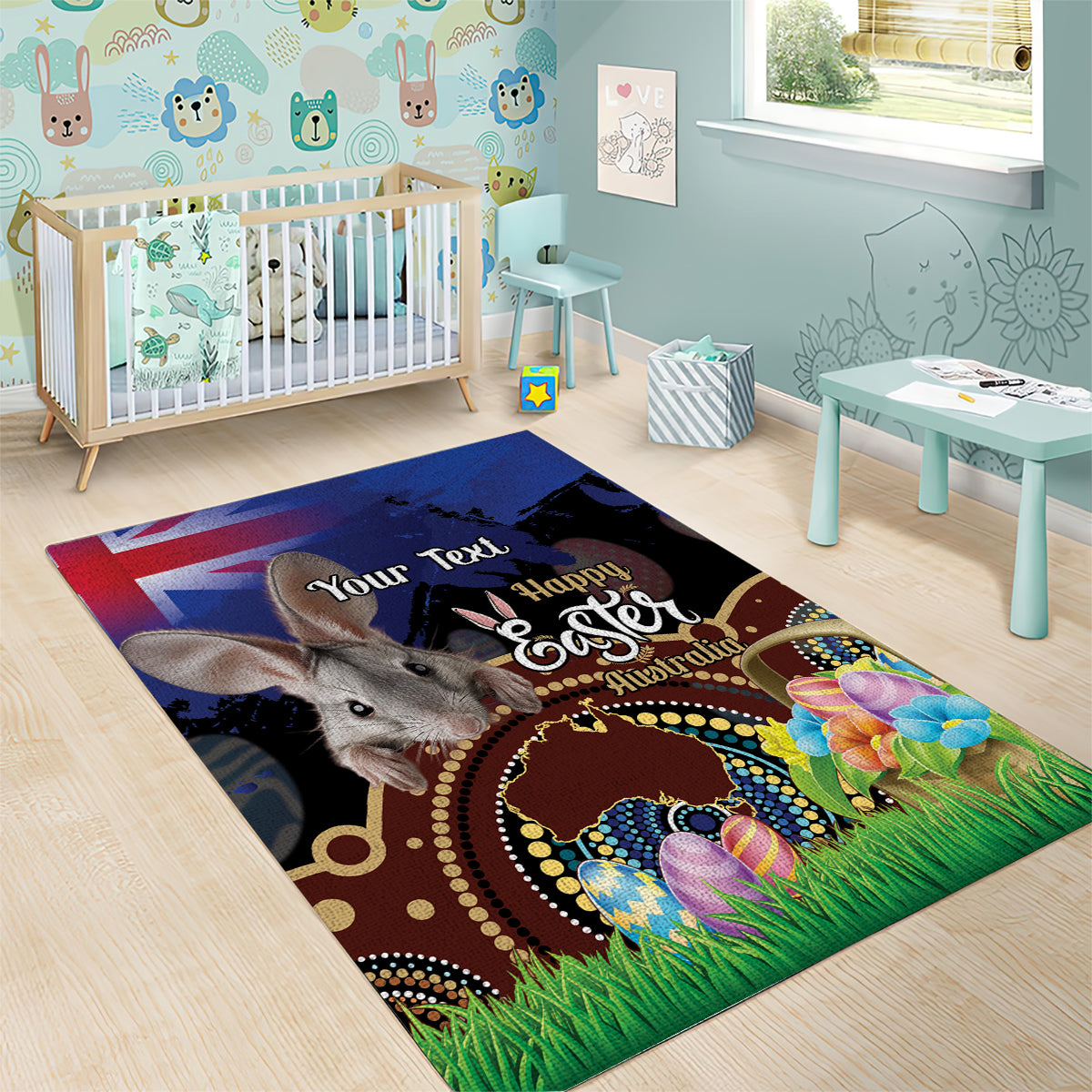 Personalised Australia Easter Day Area Rug Aussie Bilby Aboriginal Art