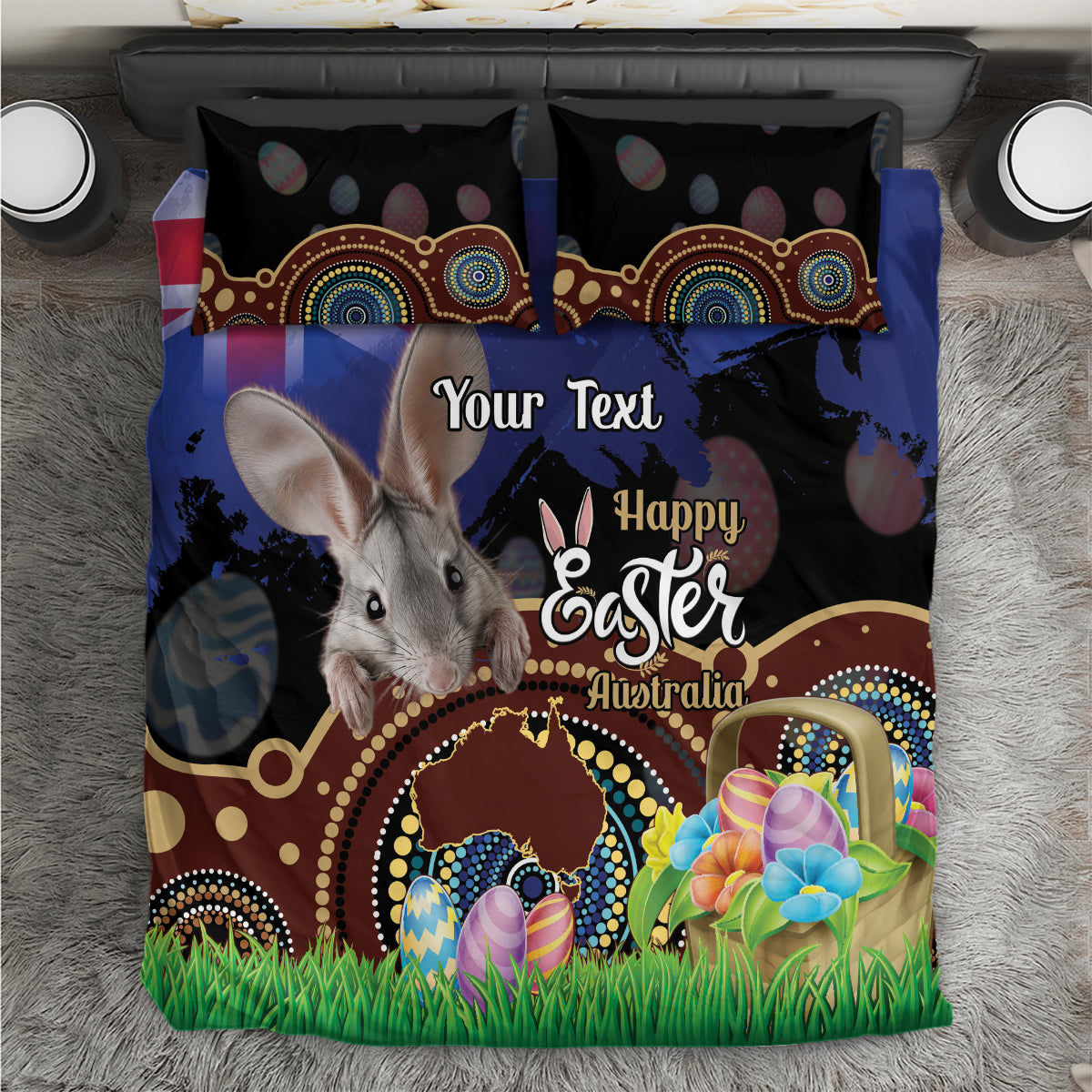 Personalised Australia Easter Day Bedding Set Aussie Bilby Aboriginal Art