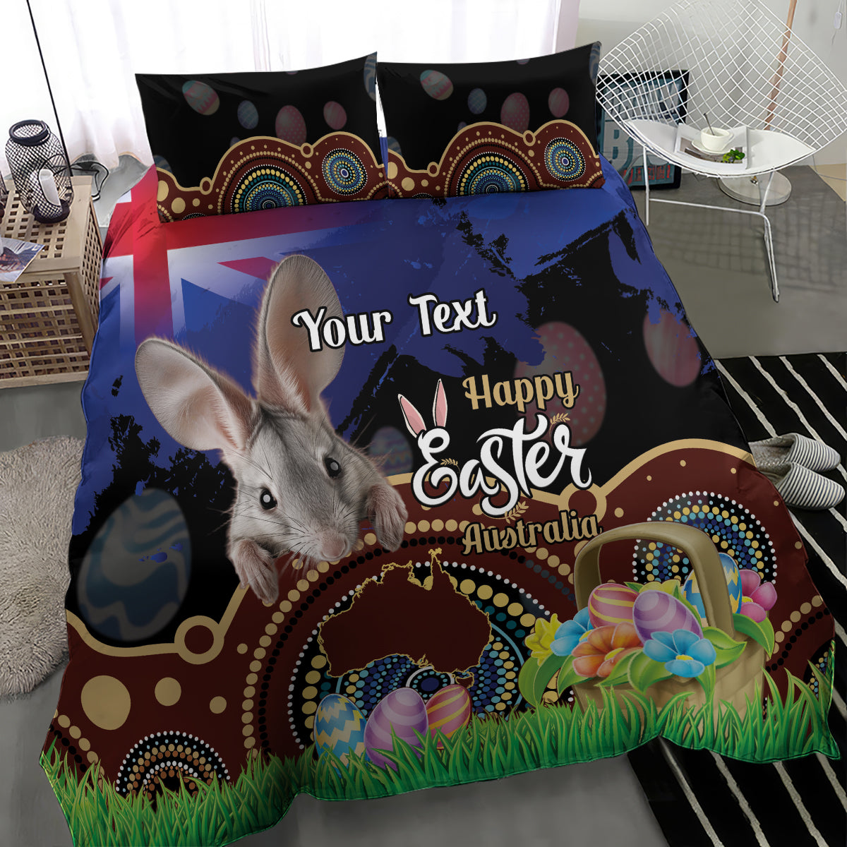 Personalised Australia Easter Day Bedding Set Aussie Bilby Aboriginal Art