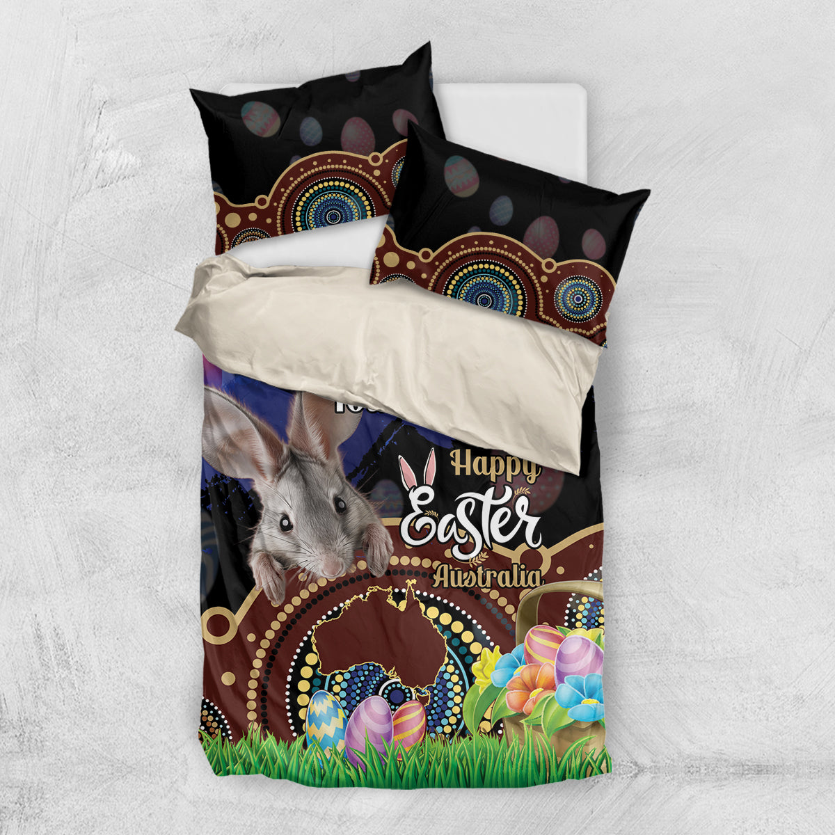 Personalised Australia Easter Day Bedding Set Aussie Bilby Aboriginal Art