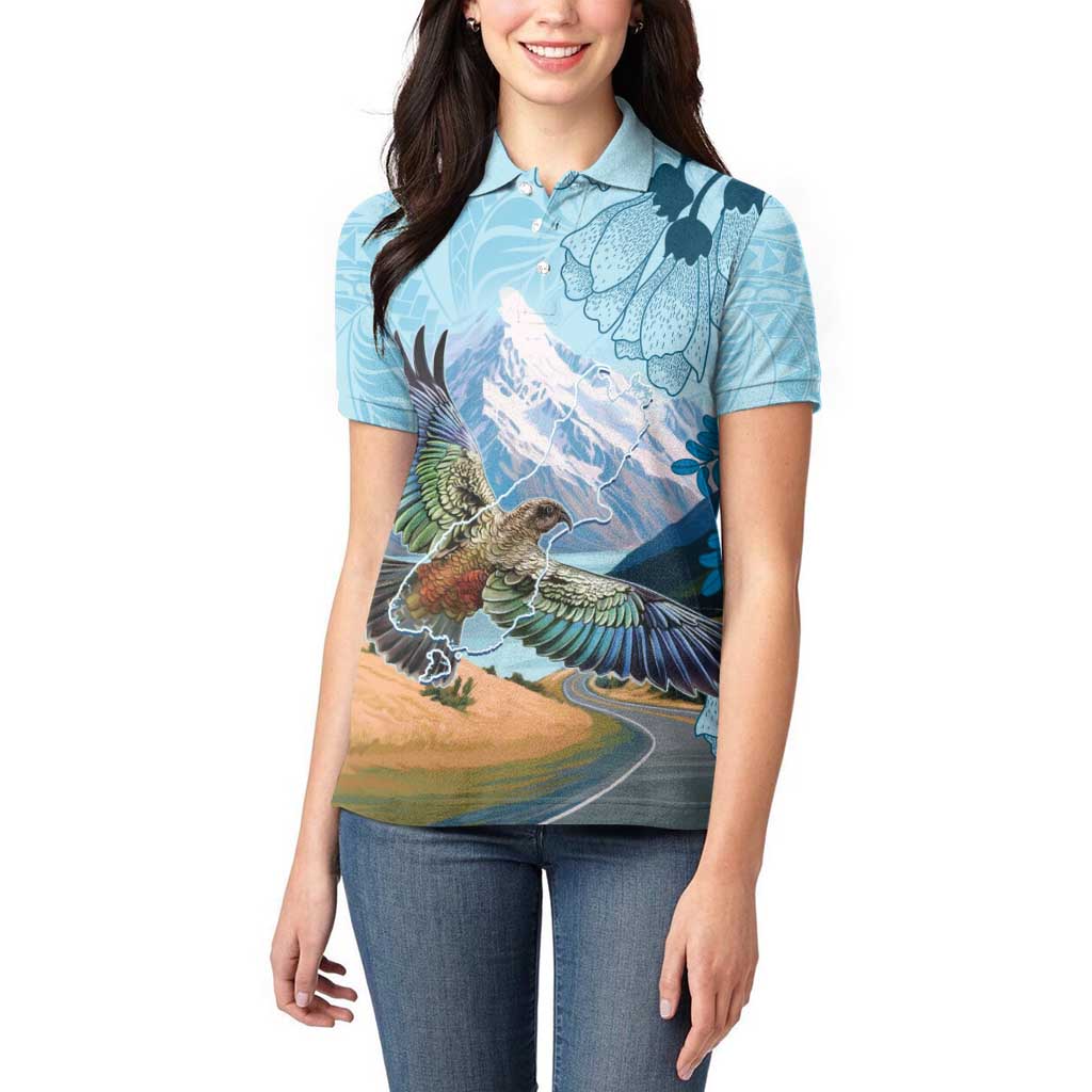 New Zealand South Island Women Polo Shirt Te Waipounamu Aoraki Kea Bird