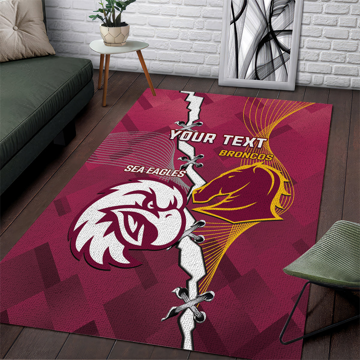 Personalised Broncos And Eagles Rugby Area Rug Sporty Version