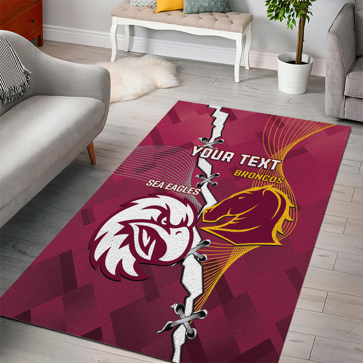 Personalised Broncos And Eagles Rugby Area Rug Sporty Version