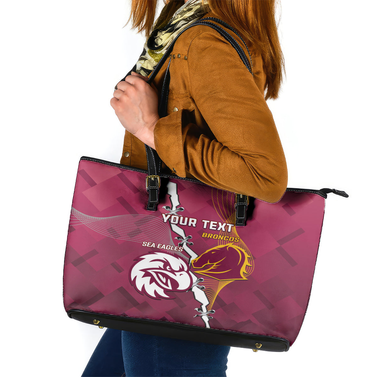 Personalised Broncos And Eagles Rugby Leather Tote Bag Sporty Version