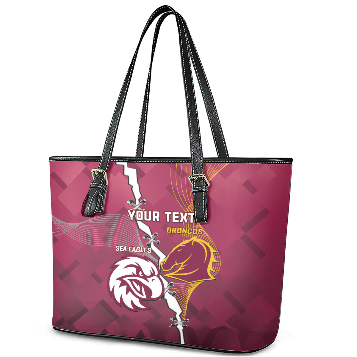 Personalised Broncos And Eagles Rugby Leather Tote Bag Sporty Version