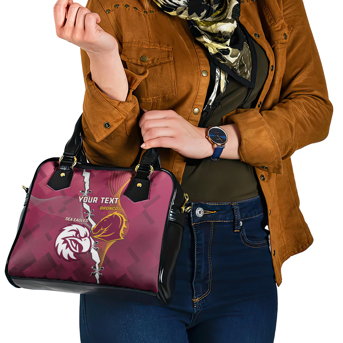 Personalised Broncos And Eagles Rugby Shoulder Handbag Sporty Version