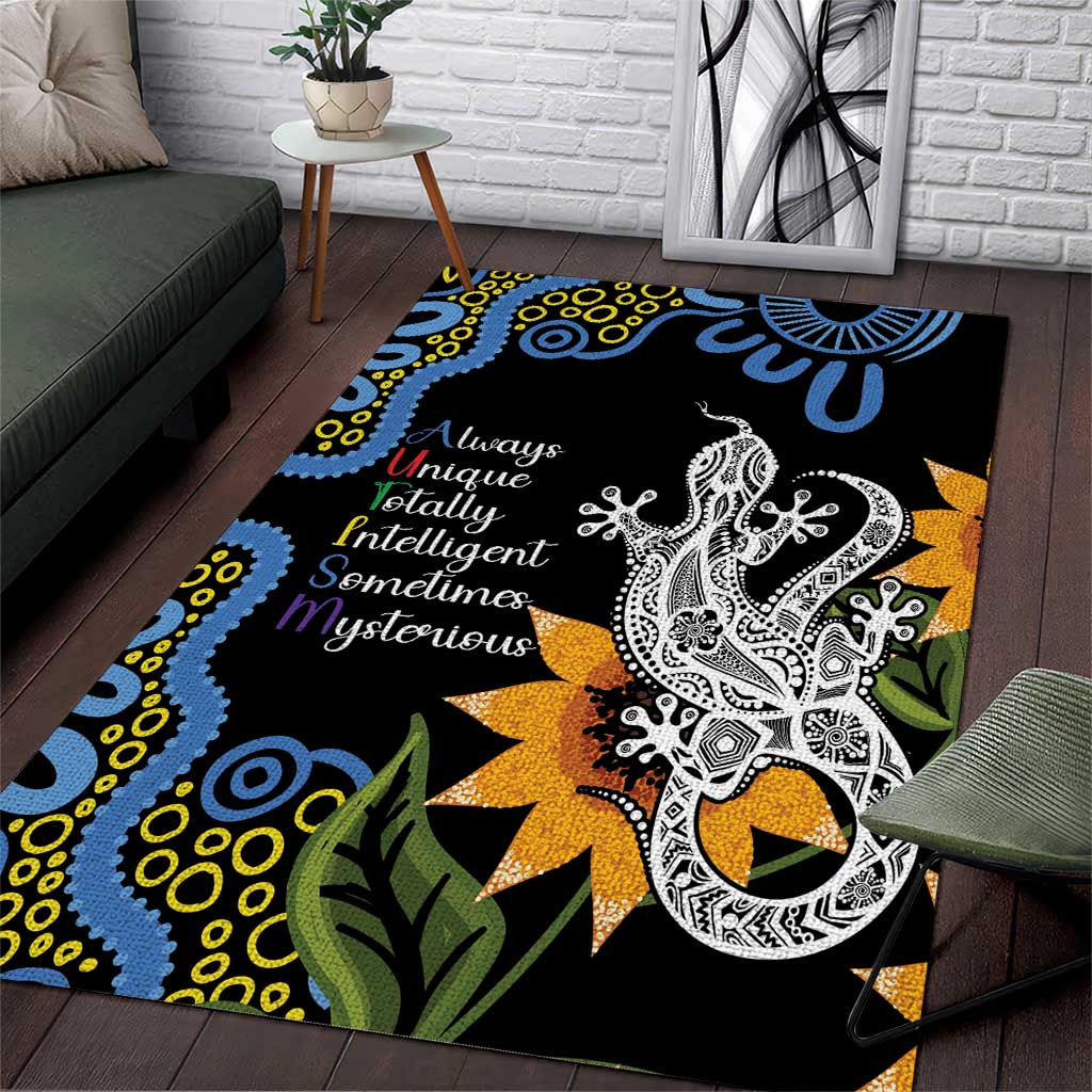 Australia Autism Awareness Area Rug Brave Strong Aussie Lizard Aboriginal Art