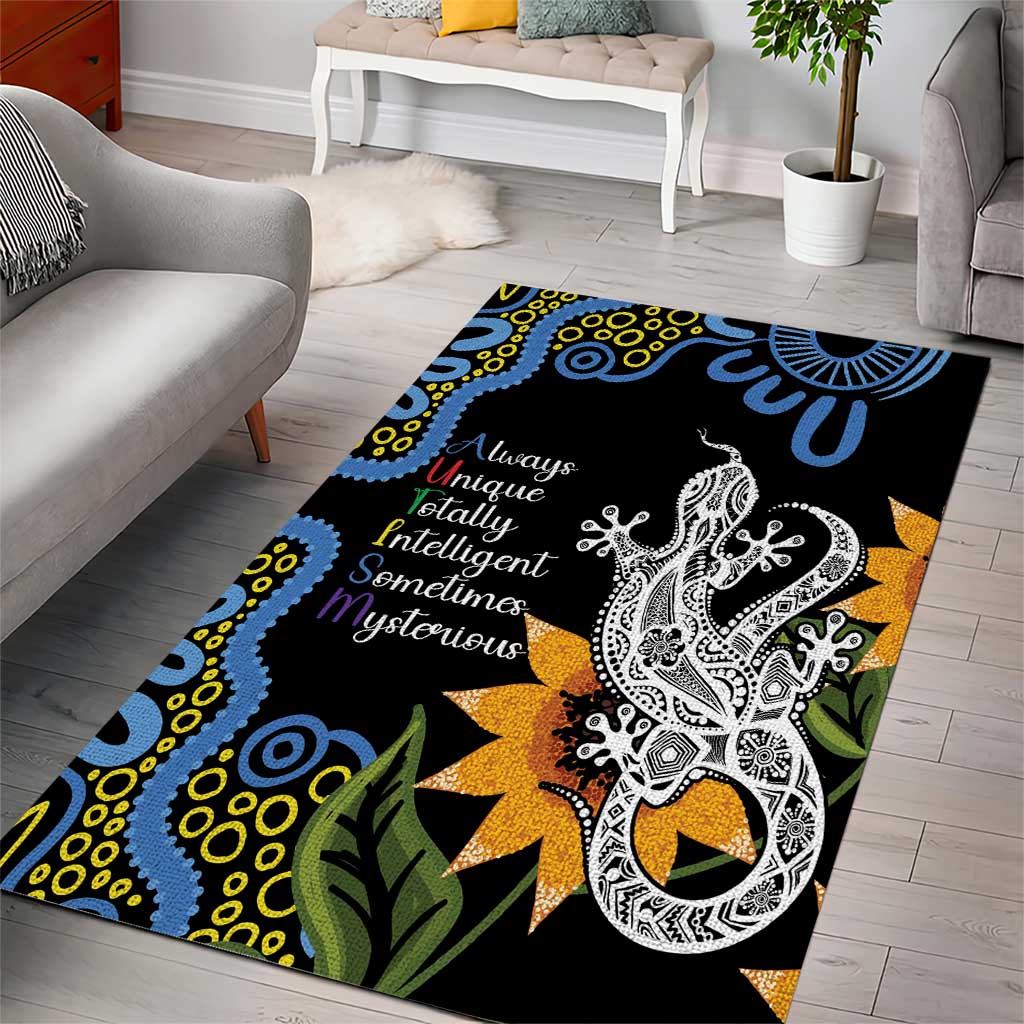 Australia Autism Awareness Area Rug Brave Strong Aussie Lizard Aboriginal Art