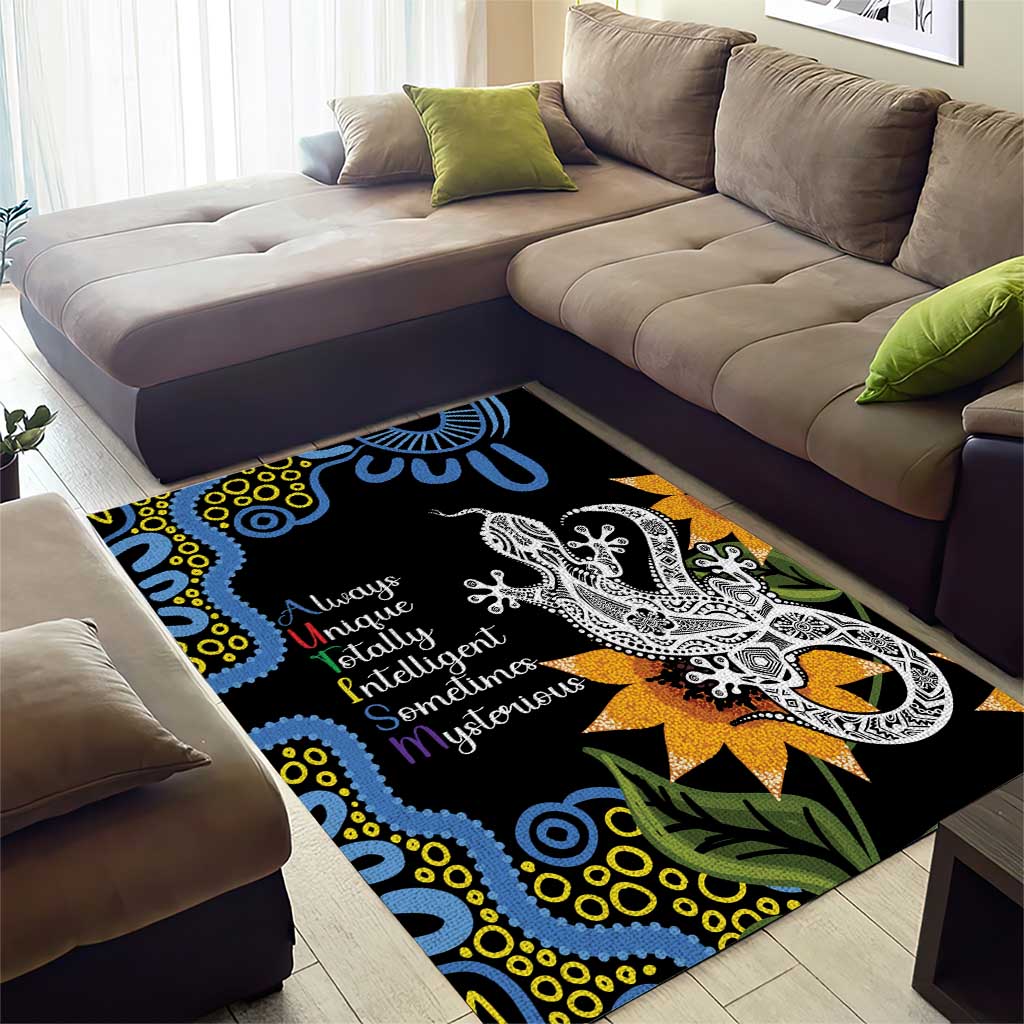 Australia Autism Awareness Area Rug Brave Strong Aussie Lizard Aboriginal Art