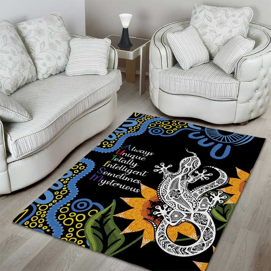 Australia Autism Awareness Area Rug Brave Strong Aussie Lizard Aboriginal Art