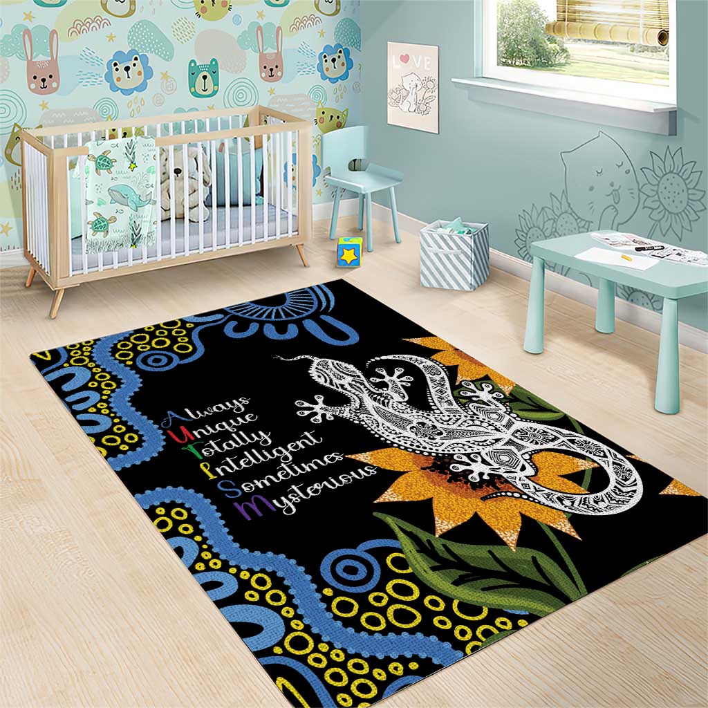 Australia Autism Awareness Area Rug Brave Strong Aussie Lizard Aboriginal Art