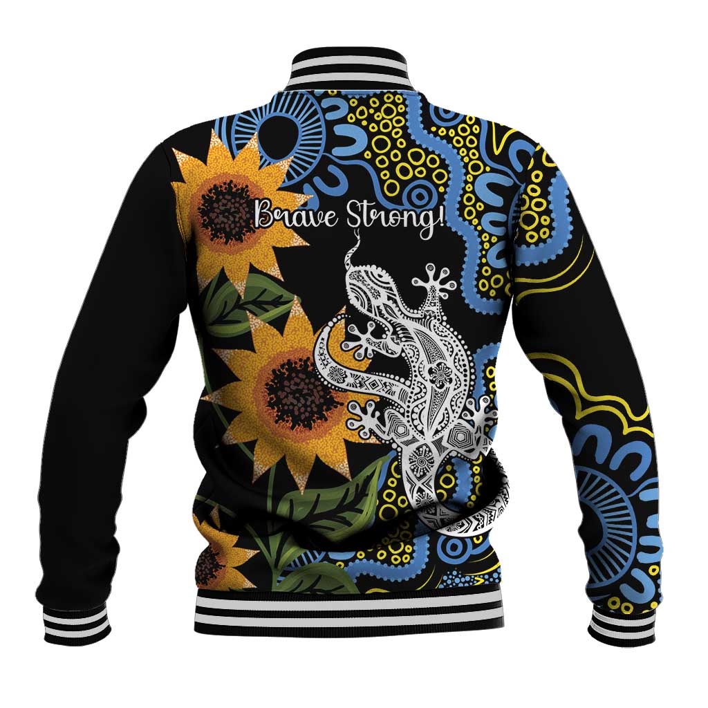 Australia Autism Awareness Baseball Jacket Brave Strong Aussie Lizard Aboriginal Art