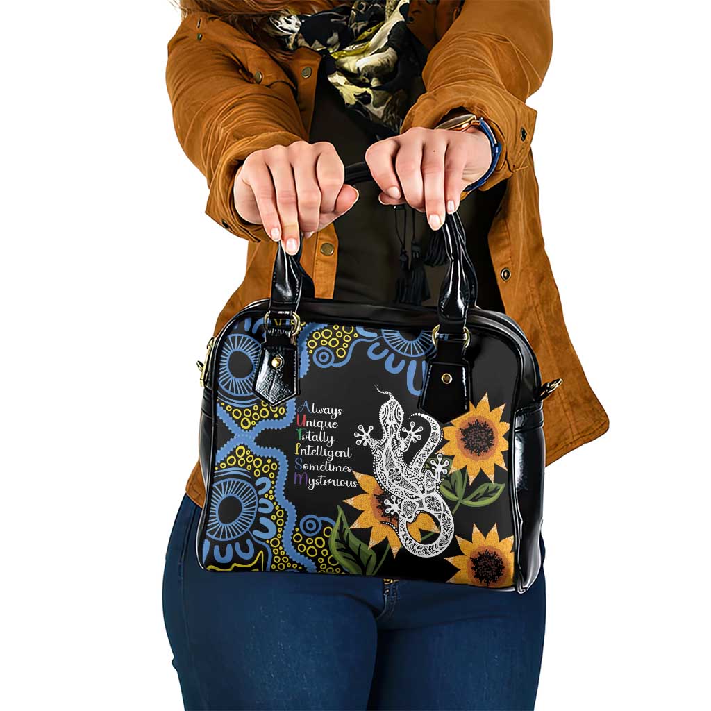 Australia Autism Awareness Shoulder Handbag Brave Strong Aussie Lizard Aboriginal Art